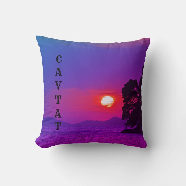 Cavtat, Croatia view of Sunset Purple Filter Cushion (Front)