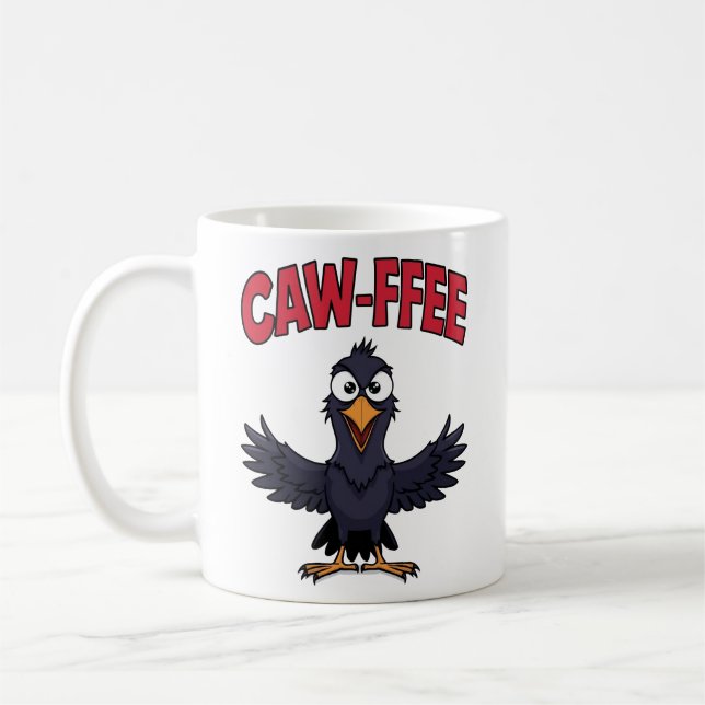 CAW-FFEE Funny Crow Coffee Lover  Coffee Mug (Left)