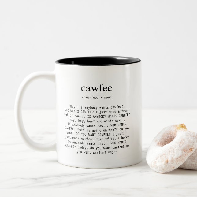 Cawfee Words Definition Two-Tone Coffee Mug (With Donut)