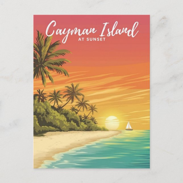  Cayman island at Sunset Watercolor Painting Postcard (Front)