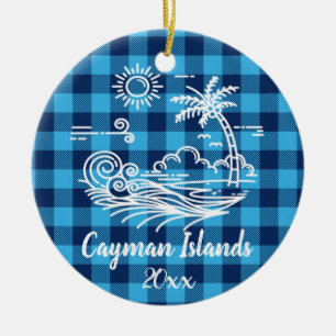 Cayman Islands Buffalo Check Christmas Ceramic Ornament