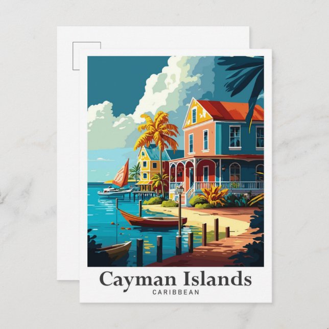 Cayman Islands Caribbean Vintage Travel Portrait  Postcard (Front/Back)
