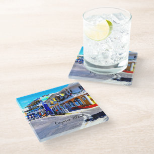 Cayman Islands Colorful Shops Glass Coaster