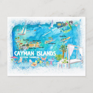 Cayman Islands Illustrated Travel Map with Roads Postcard