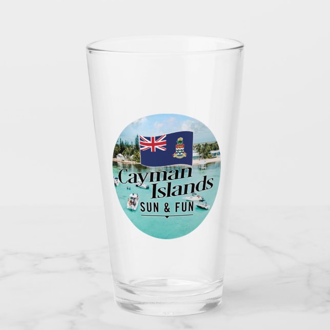 "Cayman Islands Sun & Fun" With Flag Glass (Front)