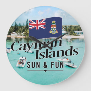 "Cayman Islands Sun & Fun" With Flag Large Clock