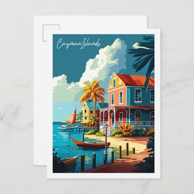 Cayman Islands vintage travel illustration Postcard (Front/Back)