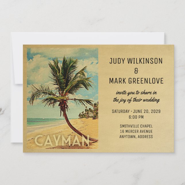 Cayman Islands Wedding Invitation Beach Palm Tree (Front)