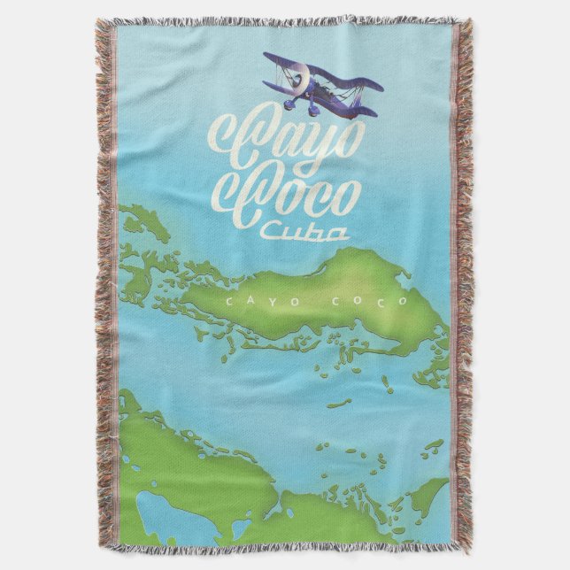 Cayo Coco Cuba vintage style map. Throw Blanket (Front Vertical)