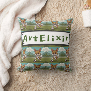 Cayote playing a soccer ball print  cushion