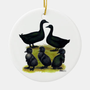 Cayuga Duck Family Ceramic Tree Decoration