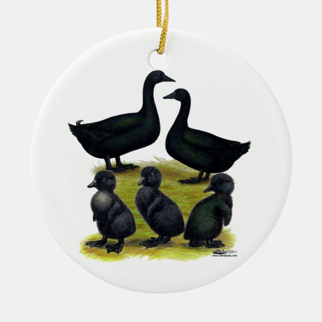 Cayuga Duck Family Ceramic Tree Decoration (Front)
