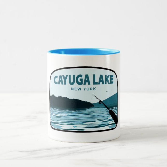 Cayuga Lake New York Fishing Rod Two-Tone Coffee Mug (Center)