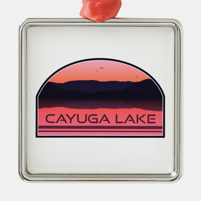 Cayuga Lake New York Red Sunrise Metal Ornament (Front)