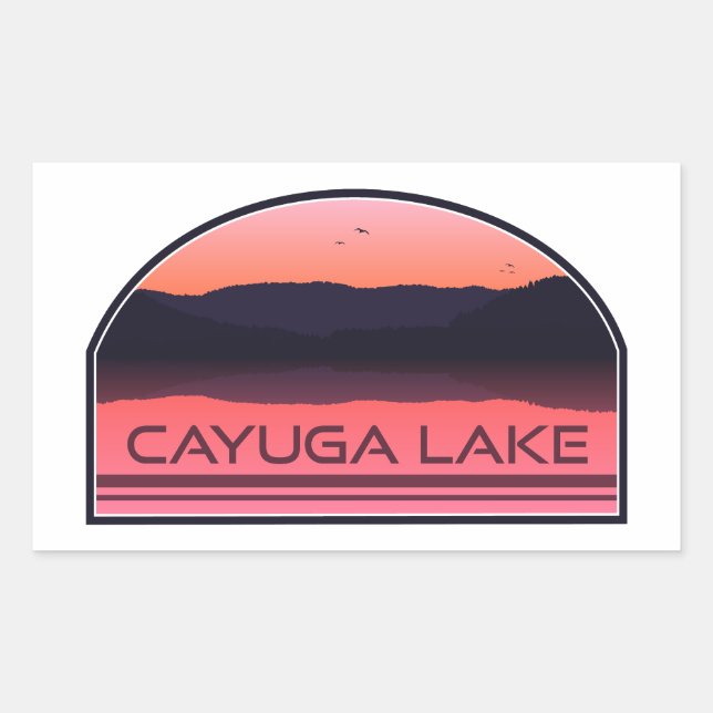 Cayuga Lake New York Red Sunrise Rectangular Sticker (Front)