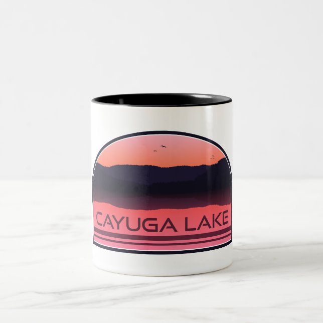 Cayuga Lake New York Red Sunrise Two-Tone Coffee Mug (Center)