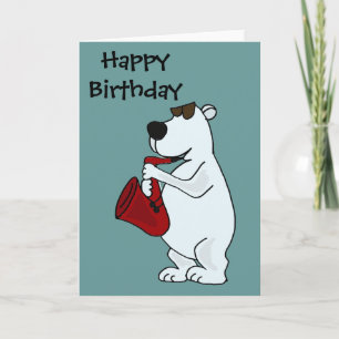 CB-Cool Polar Bear Playing the Saxophone Cartoon Card