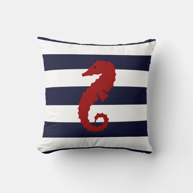 CBendel Nautical Blue Stripe Seahorse Whale Pillow (Front)