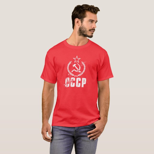 CCCP Hammer Sickle Used Flag Red Men's T-Shirts (Front Full)