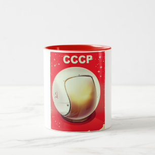 CCCP vintage red Soviet Space poster Two-Tone Coffee Mug