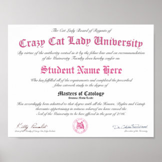 CCLU Diploma - Pink Seal - Cat Portrait Poster