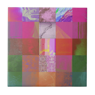CD1FE646 Abstract Digital Glitch Art Grid Pattern Ceramic Tile