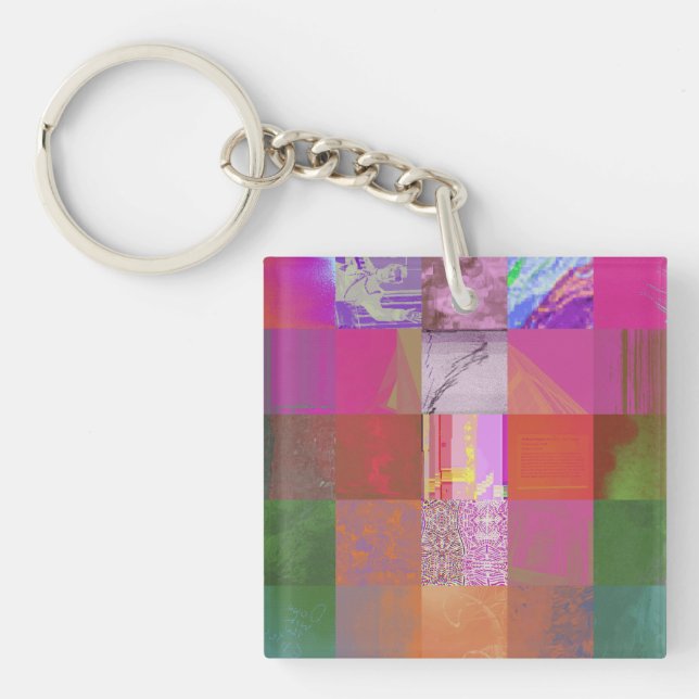CD1FE646 Abstract Digital Glitch Art Grid Pattern  Key Ring (Front)
