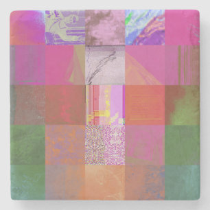 CD1FE646 Abstract Digital Glitch Art Grid Pattern Stone Coaster