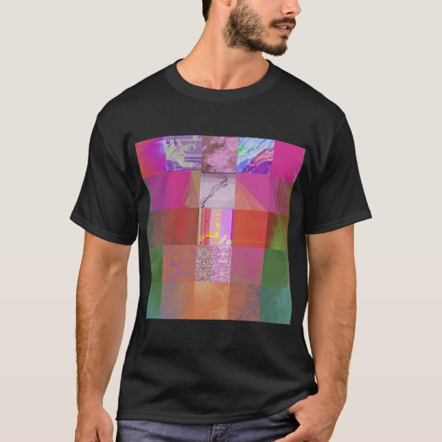 CD1FE646 Abstract Digital Glitch Art Grid Pattern  T-Shirt (Front)