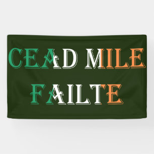 Cead Mile Failte overlaid on Irish Flag bnrt Banner