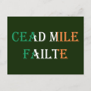 Cead Mile Failte overlaid on Irish Flag pccn Postcard