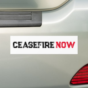 Cease Fire Now black red white grunge typography Bumper Sticker
