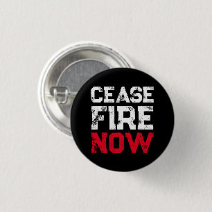 Cease Fire Now white red black grunge typography 3 Cm Round Badge