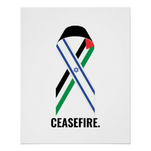 Ceasefire Israel and Palestine flags ribbon custom Poster