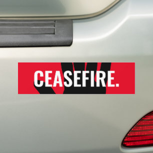 Ceasefire red white black hand anti war custom bumper sticker