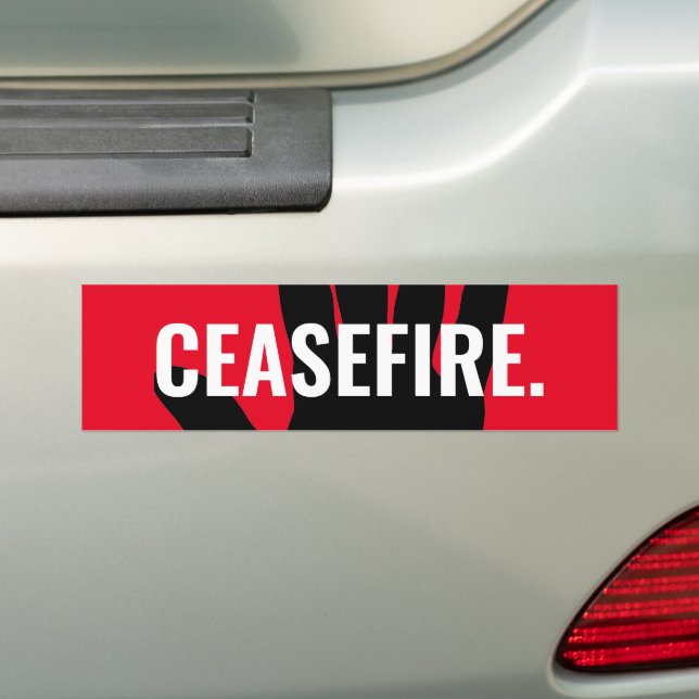 Ceasefire red white black hand anti war custom bumper sticker (On Car)