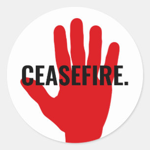 Ceasefire white black red hand bold custom text classic round sticker