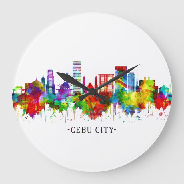 Cebu City Philippines Skyline Large Clock (Front)