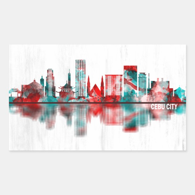 Cebu City Philippines Skyline Rectangular Sticker (Front)