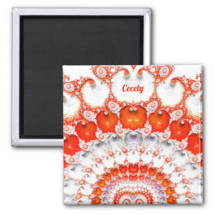 CECELY ~ Abstract Pattern ~ Red Orange White~  Magnet