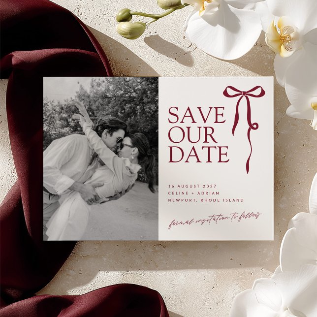 CECILIA Burgundy Save the Date with Photo (Creator Uploaded)