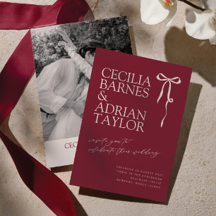 CECILIA Burgundy Wedding Invitation with Bow