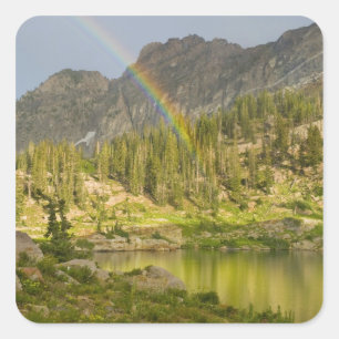 Cecret Lake with rainbow over Devil's Castle, Square Sticker