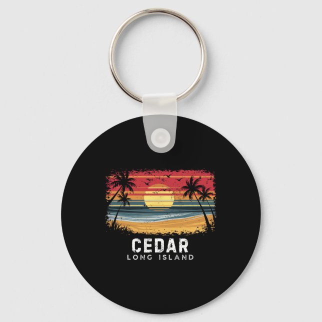 Cedar Beach Long Island Surfboard Beach  Key Ring (Front)
