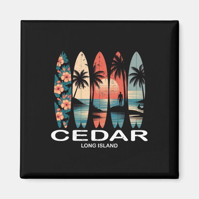 Cedar Beach Long Island Surfboard Surfing Retro  Magnet (Front)
