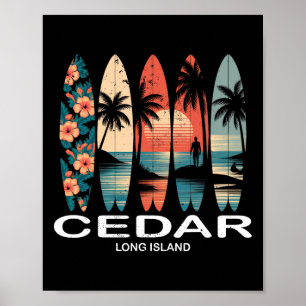 Cedar Beach Long Island Surfboard Surfing Retro  Poster