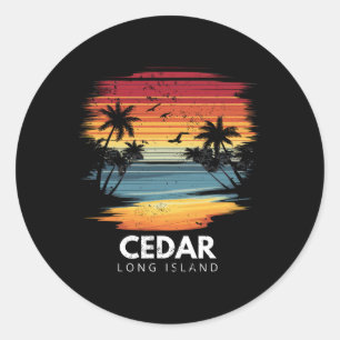 Cedar Beach Long Island Surfboard Surfing Vintage Classic Round Sticker