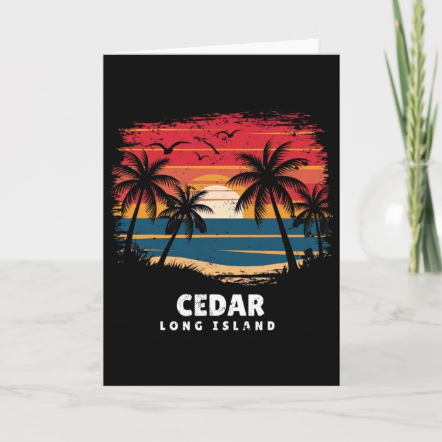 Cedar Beach Long Island Surfboarder Palm Tree Souv Card (Front)