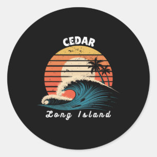 Cedar Beach Long Island Women Men Surfboarding Classic Round Sticker