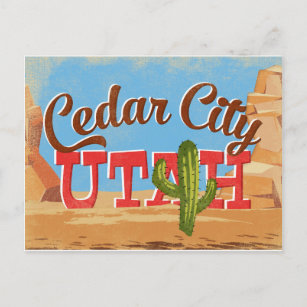 Cedar City Utah Cartoon Desert Vintage Travel Postcard